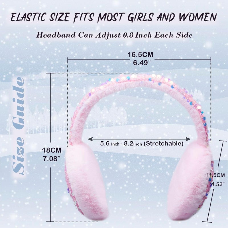 FYBW Ear Muffs Gloves Set for Kids, Winter Adjustable Sequins Warm Earmuffs for Kids Outdoor Cold Weather - Image 5